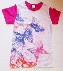 Lány Pillangó Mintás Rövid Ujjú Póló (134cm, 146cm, 158cm, Rózsa, Pink) UTOLSÓ DARABOK