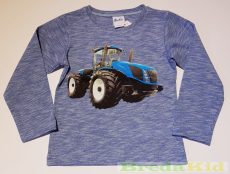 Fiú Traktor Mintás Hosszú Ujjú Póló (98cm, 2 év, Csíkos Kék) UTOLSÓ DARAB