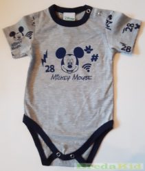 Disney Mickey Bébi Rövid Ujjú Body (Szürke)(62cm, 68cm, 74cm, 80cm)